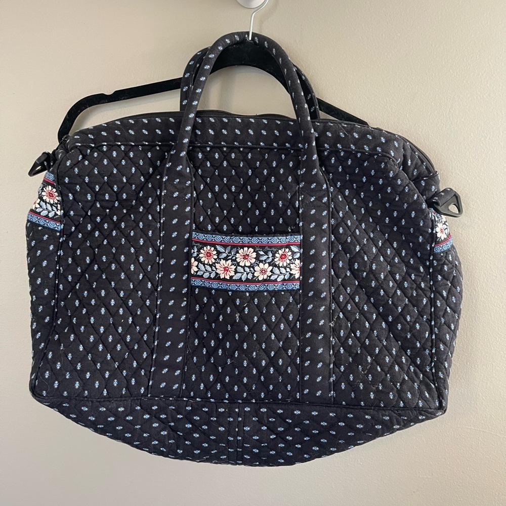 Vera Bradley Large Quilted Weekender Travel Bag Black Floral